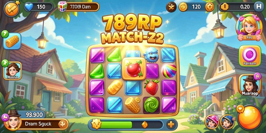 Screenshot gameplay 789RP menampilkan kombinasi permata yang cerah.