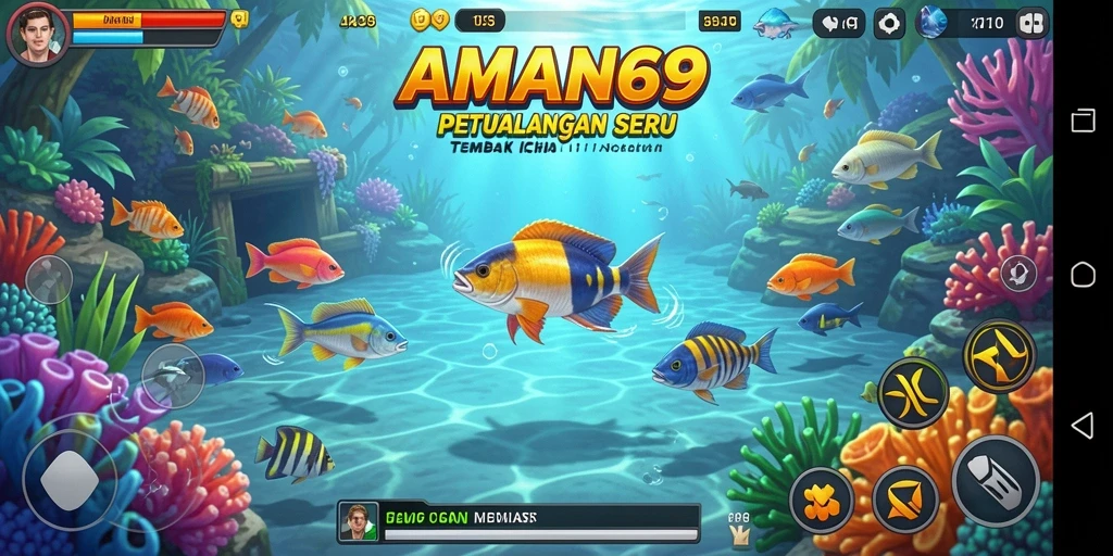 Tampilan screenshot gameplay AMAN69 yang seru saat menembak ikan.