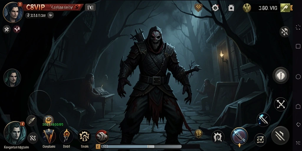 Tampilan gameplay menegangkan dalam C8VIP saat menjelajahi area gelap.