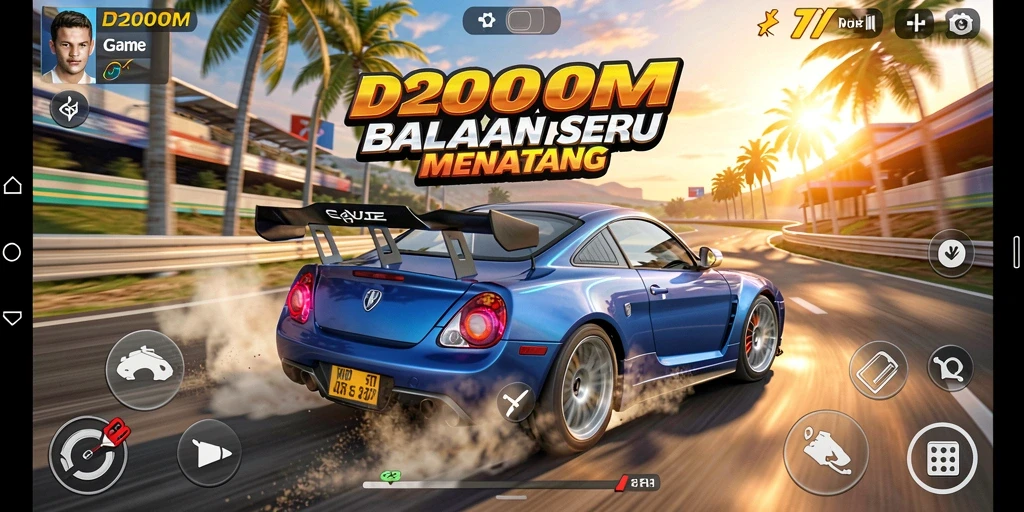 Gameplay D200M menegangkan dengan aksi balapan yang cepat.