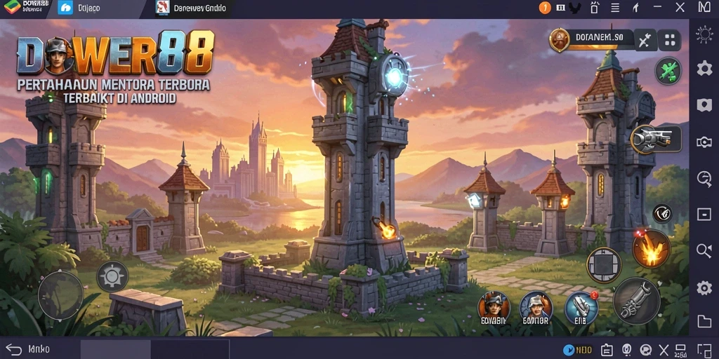 Tampilan gameplay DOWER88 dengan strategi menara yang menarik.