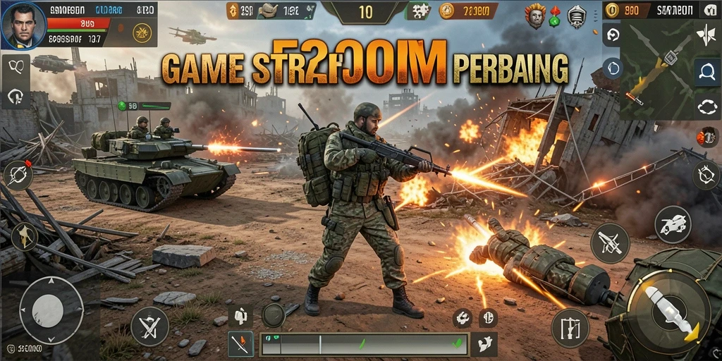 Screenshot F200M menampilkan aksi seru dalam pertempuran strategi.