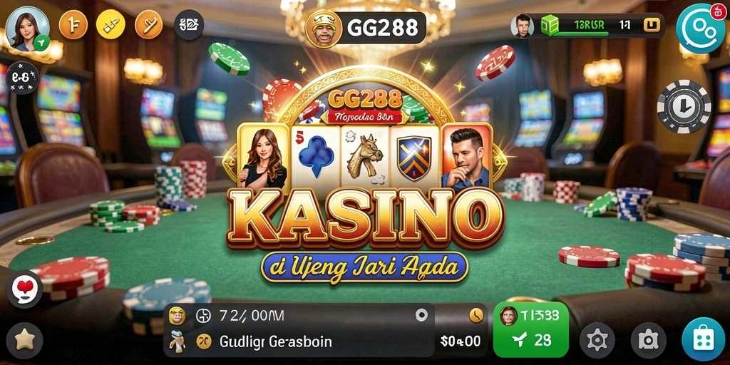 Screenshot utama GG288 menampilkan gameplay Kasino yang mendebarkan dan interaktif.