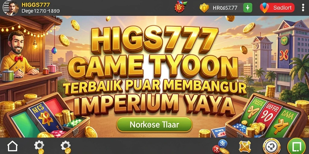 Screenshot gameplay Tycoon HIGGS777 menampilkan bisnis yang sedang berkembang.