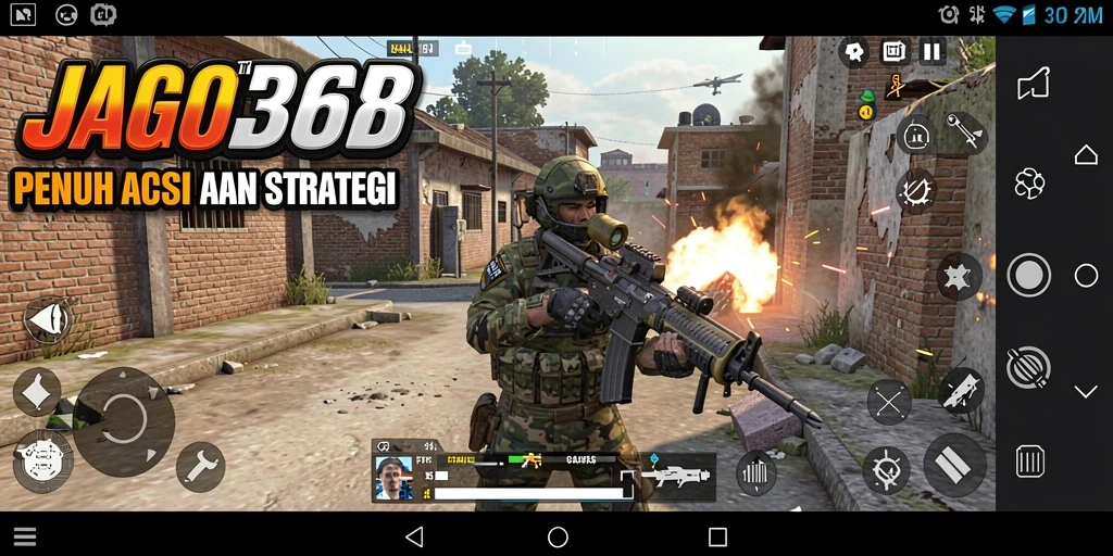 Tangkapan layar gameplay JAGO368 menampilkan aksi tembak-menembak yang intens.