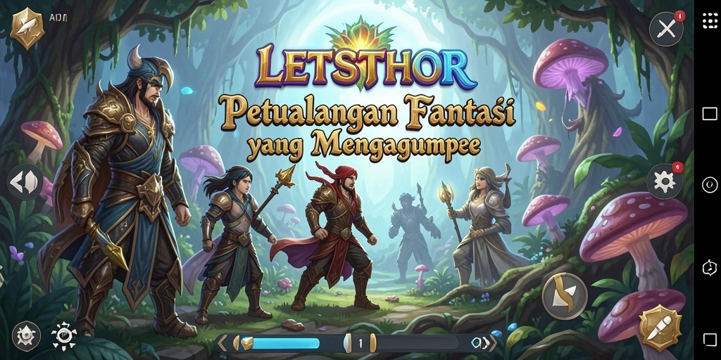Tangkapan layar utama LETSTHOR menunjukkan pertempuran epik di dunia RPG.
