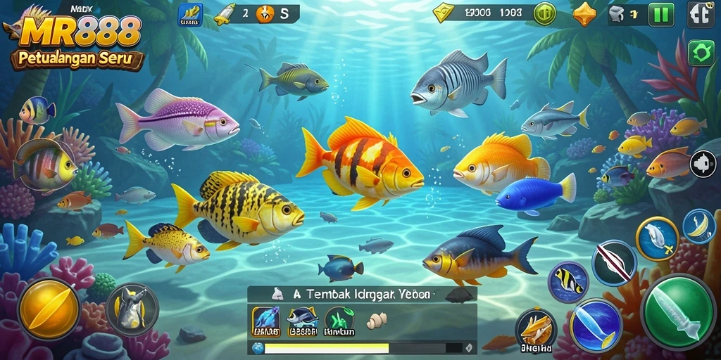 Screenshot gameplay MR888 dengan serunya menembak ikan.