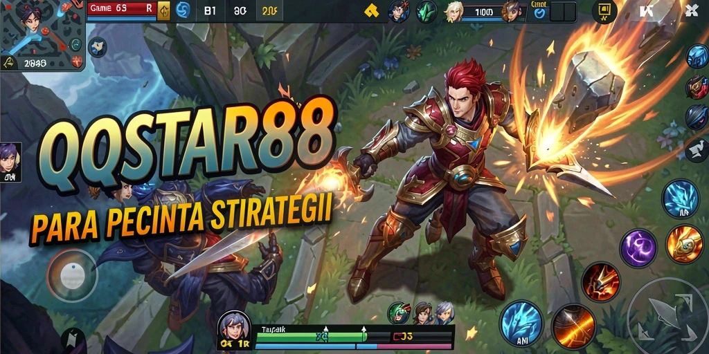 Tampilan gameplay dinamis dalam QQSTAR88, memamerkan aksi pertarungan tim.
