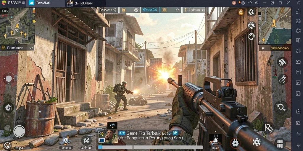 Screenshot gameplay RSNVIP yang menunjukkan aksi mendebarkan dalam game FPS.
