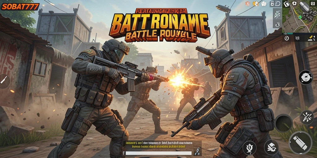 Gambaran aksi mendebarkan dalam permainan Battle Royale SOBAT777.