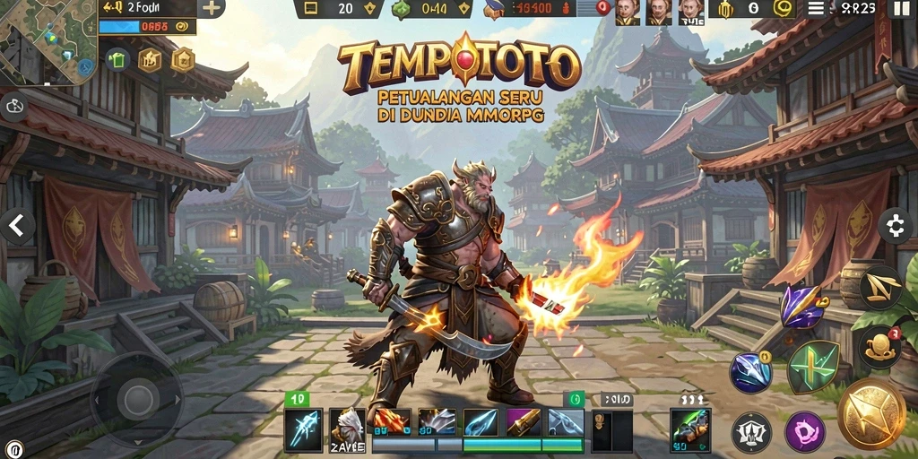 Screenshot utama TEMPOTOTO menampilkan aksi seru dalam dunia MMORPG.