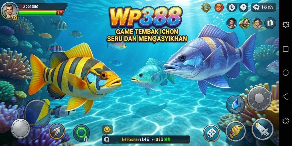 Screenshot WP888 menampilkan aksi menangkap ikan yang seru.