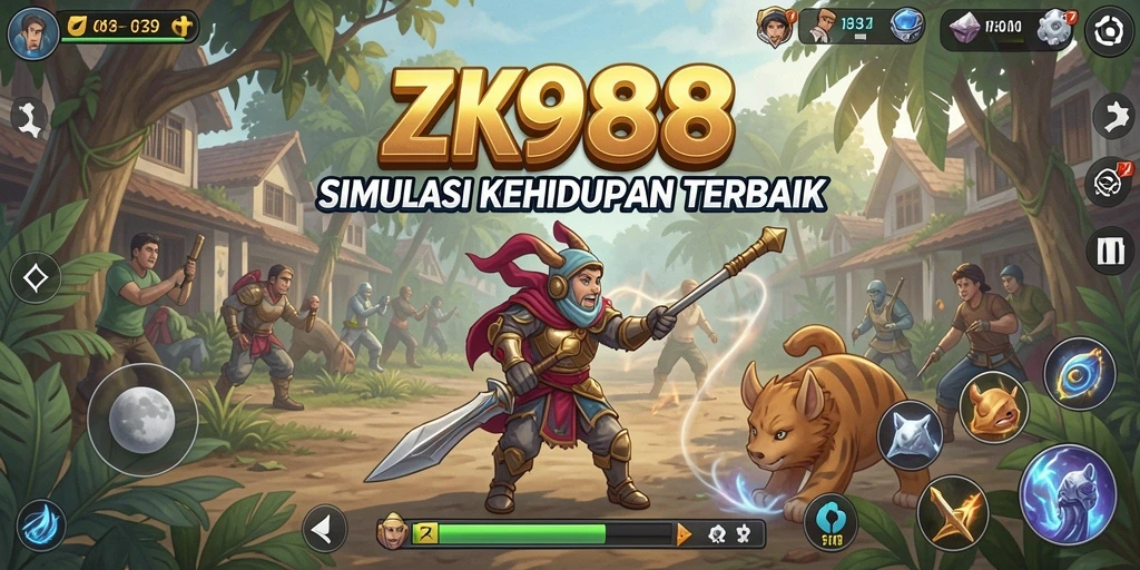 Tampilan gameplay <strong>ZK988</strong> yang menggambarkan kehidupan sehari-hari yang dinamis.